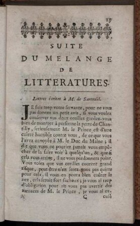 Suite du Melange de Litteratures.
