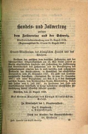 Zoll-, Handels- und Schifffahrts-Verträge, 7. Handels- und Zollvertrag zwischen dem Zollverein und der Schweiz ...