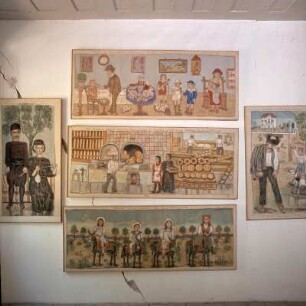 Lesbos, Mytilini. Bilderwand im Museum Theofilos Chatzimichail