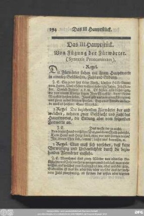 Das III Hauptstück. Von Fügung der Fürwörter (Syntaxis Pronominum).