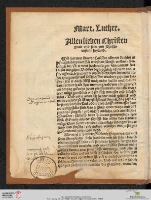 Mart. Luther. Allen lieben Christen
