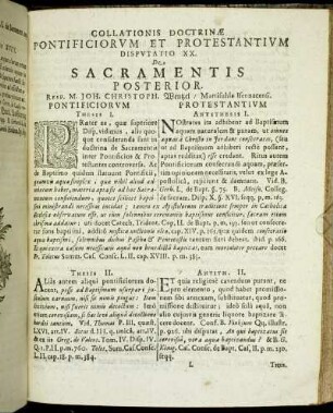 Disputatio XX. De Sacramentis Posterior. Resp. M. Joh. Christoph. Wentzel/ Martisuhla Isennacensi.