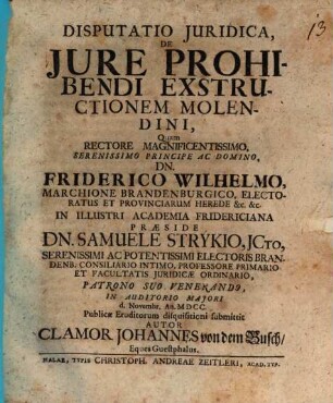 Disputatio Juridica, De Jure Prohibendi Exstructionem Molendini