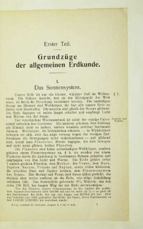 Erster Teil. Grundzüge der allgemeinen Erdkunde