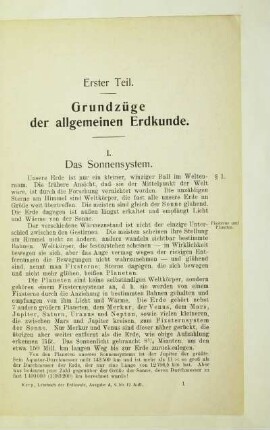 Erster Teil. Grundzüge der allgemeinen Erdkunde