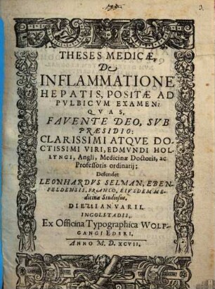 Theses medicae, de inflammatione hepatis