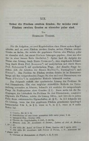 XIX. Ueber die Flächen zweiten Grades, für welche zwei Flächen zweiten Grades zu einander polar sind.