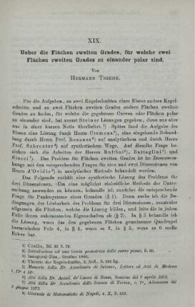 XIX. Ueber die Flächen zweiten Grades, für welche zwei Flächen zweiten Grades zu einander polar sind.