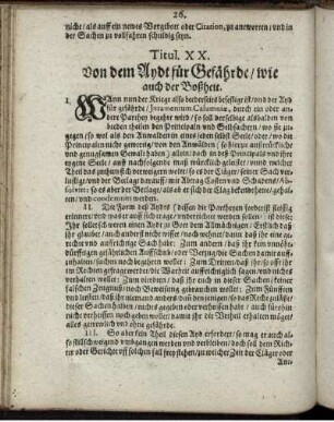Titul. XX. Von dem Aydt für Gefährde/ wie auch der Boßheit