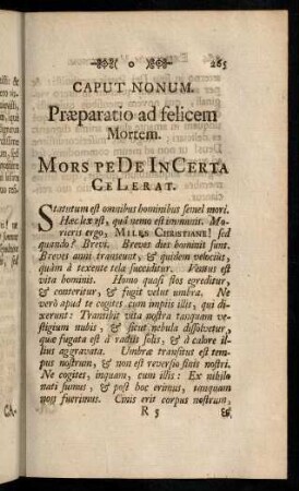 265-300, Caput Nonum. Praeparatio ad felicem Mortem.