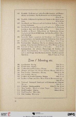 Zinn/Messing etc. (Nr. 501-561)