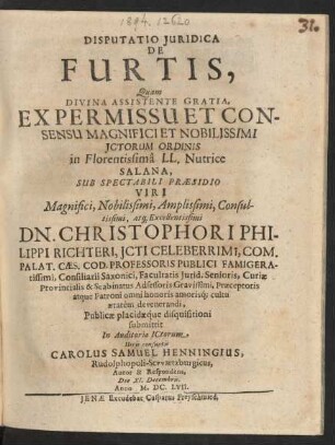 Disputatio Iuridica De Furtis