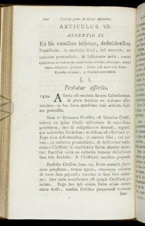 Articulus VII. Assertio VI. Ex his omnibus infertur, definitionibus Pontificiis, in materia fidei,[...]