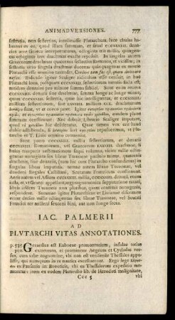 Iac. Palmerii Ad Plutarchi Vitas Annotationes
