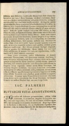 Iac. Palmerii Ad Plutarchi Vitas Annotationes