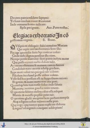 Elegiaca exhortatio In compassionem virginis