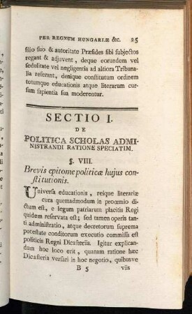 Sectio I. De Politica Scholas Administrandi Ratione Seciatim