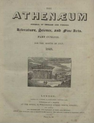 THE ATHENAEUM JOURNAL OF ENGLISH AND FOREIGN Literature, Science, and fine Arts. PART CCXLVII. - PART CCLII.