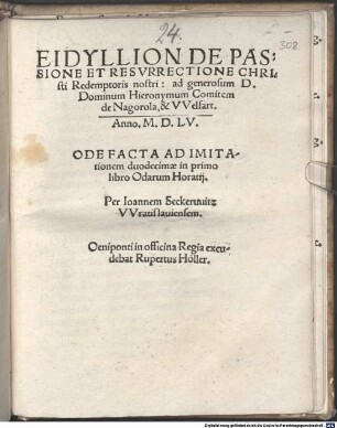 Eidyllion de passione et resurrectione Christi Redempt. N.