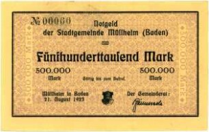 Geldschein / Notgeld, 500.000 Mark, 21.8.1923