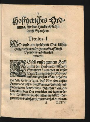 Hoffgerichts Ordnung/ für die Hinder Graffschafft Spanheim.