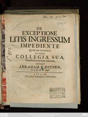 De Exceptione Litis Ingressum Impediente