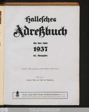 92.1937: Hallesches Adreßbuch : für die Jahre ... unter Benutzung amtl. Quellen
