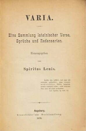 Varia : eine Sammlung lateinischer Verse, Sprüche und Redensarten