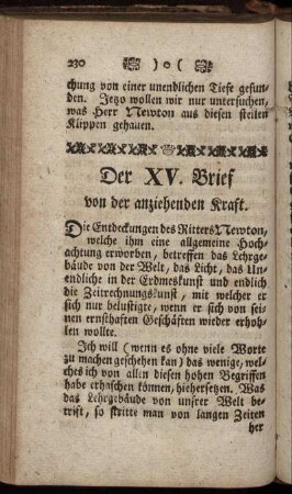 Der XV. Brief von der anziehenden Kraft.