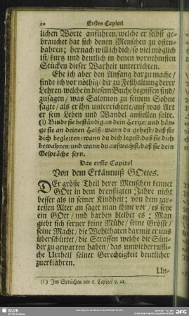 Das erste Capitel Von dem Erkäntniß Gottes