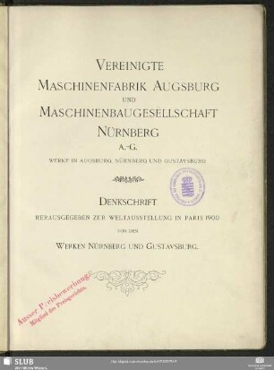 Denkschrift : Werke in Augsburg, Nürnberg und Gustavsburg
