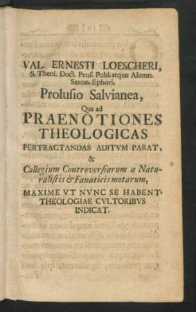 Prolusio Salvianea, Qua ad Praenotiones Theologicas Per Tractandas Aditum Parat ...