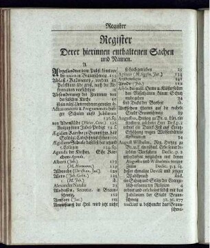 Register Derer hierinnen enthaltenen Sachen und Namen.