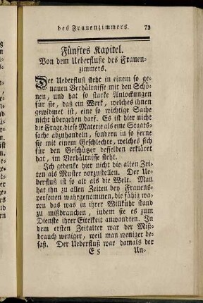 Fünftes Kapitel. Von dem Ueberfluße des Frauenzimmers.
