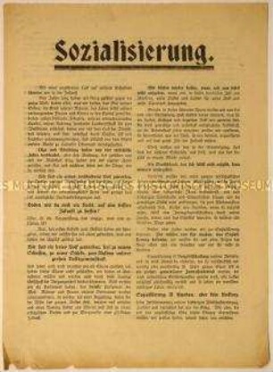 Anonymer Aufruf zum Aufbau eines neuen Deutschland als Volksstaat zur Überwindung von Kapitalismus, Chaos und Elend durch Sozialisierung