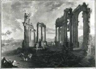 Landschaft mit Ruine eines Dianatempels : Grund, Norbert Joseph Carl: Landschaft mit Ruine eines Dianatempels. Öl/Leinwand; 76 x 103 cm. um 1760. Prag: Nationalgalerie O 2741