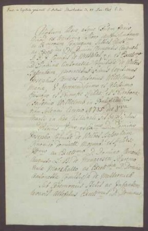 Taufzeugnis des Grafen Joseph Clemens von Westphalen zu Fürstenberg (geboren am 8. März 1735).