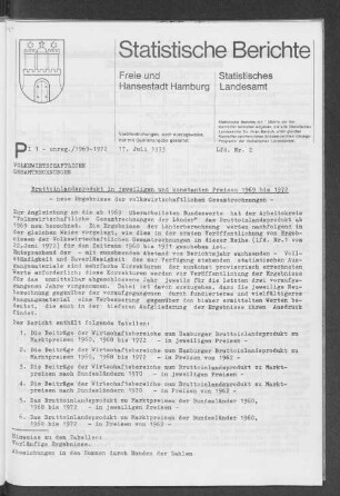 Bruttoinlandsprodukt in jeweiligen und konstanten Preisen 1969 bis 1972 - neue Ergebnisse der volkswirtschaftlichen Gesamtrechnungen - : Lfd. Nr. 2