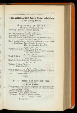 V. Regierung und deren Unterbehörden in der Provinz Fulda.