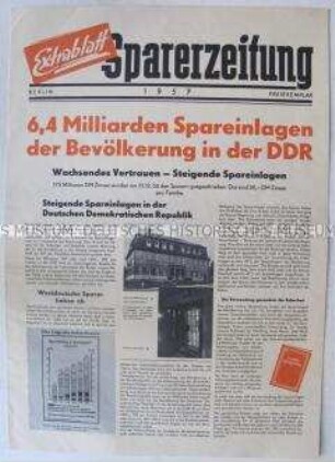 Sonderdruck des Ministeriums für Finanzen der DDR über die Spareinlagen der Bevölkerung