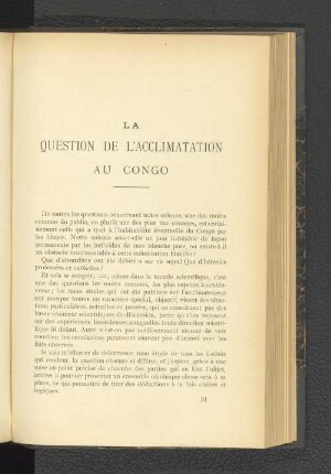 La question de l´acclimatation au Congo
