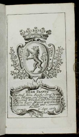 Herr Frantz[...] - Herr Ioh. Arnold Henrich Ioseph Cramer von Clauspruch[...]