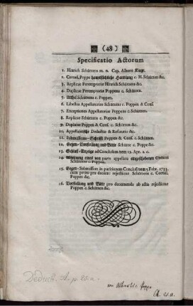 Specificatio Actorum.