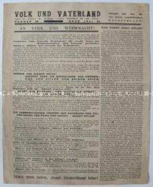 Mitteilungsblatt der Bewegung "Freies Deutschland" für den Westen mit einem Aufruf zur Beendigung des Krieges