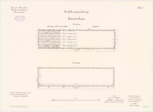 Garnison des Infanterie-Kasernements, Mannheim Exerzierhaus: Grundriss Fundamente, Erdgeschoss, Sparrenlage 1:100