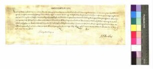 Indulgenzbrief des Papsts Innocenz X., worin für den Besuch der Kirche zu Comburg am Tage des Hl. Nikolaus sieben Jahre lang ein vollständiger Ablaß erteilt wird