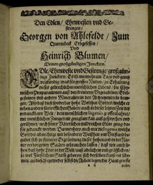 Den Edlen/ Ehrenvesten und Gestrengen/ Georgen von Ahlefeldt/ Zum Querncheck Erbgesellen/ Und Heinrich Blumen [...]