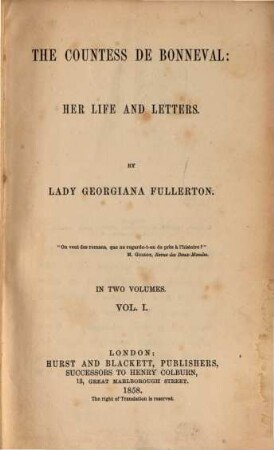 The Countess de Bonneval: her Life and Letters : In 2 Volumes, I