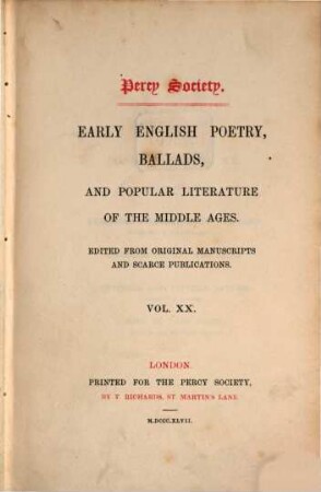 Percy Society. 20. 1847