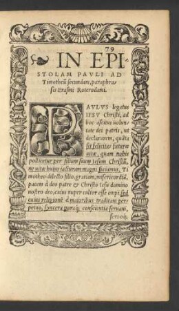 In Epistolam Pauli Ad Timotheum secundam, paraphrasis Erasmi Roterodami.